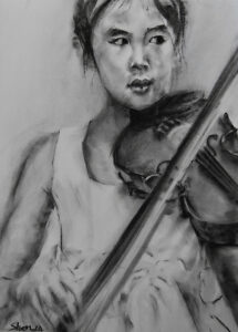 First Violinist in a Duet, Charcoal on paper, 22x30, 2010
